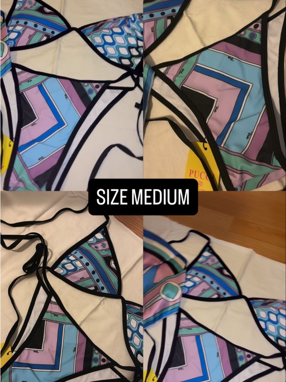 Emilio Pucci-Inspired Geometric Triangle Bikini Top - Pastel Blue & Lilac